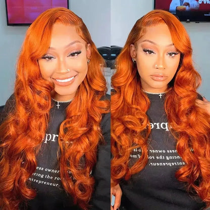 350 Ginger Orange Colord Body Wave Lace Front Wigs Human Hair 13X5 Lace Front Wigs Human Hair HD Transparent Lace Wig For Women