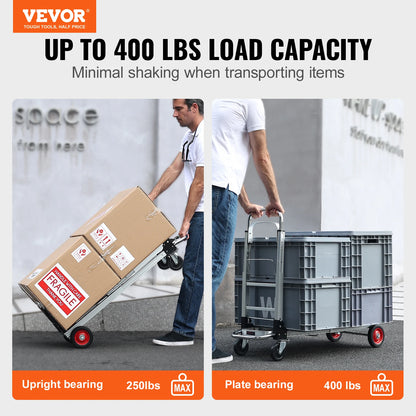 VEVOR Folding Hand Truck Aluminum Heavy Duty Industrial Collapsible Dolly Cart for Transport and Moving in Warehouse Supermarket