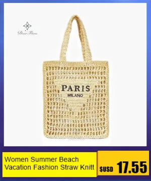 Women's Fashion Large Capacity Handmade Straw Knitting Tote Bag Summer Travel Beach Shoulder Bags Casual Simple Portable Handbag