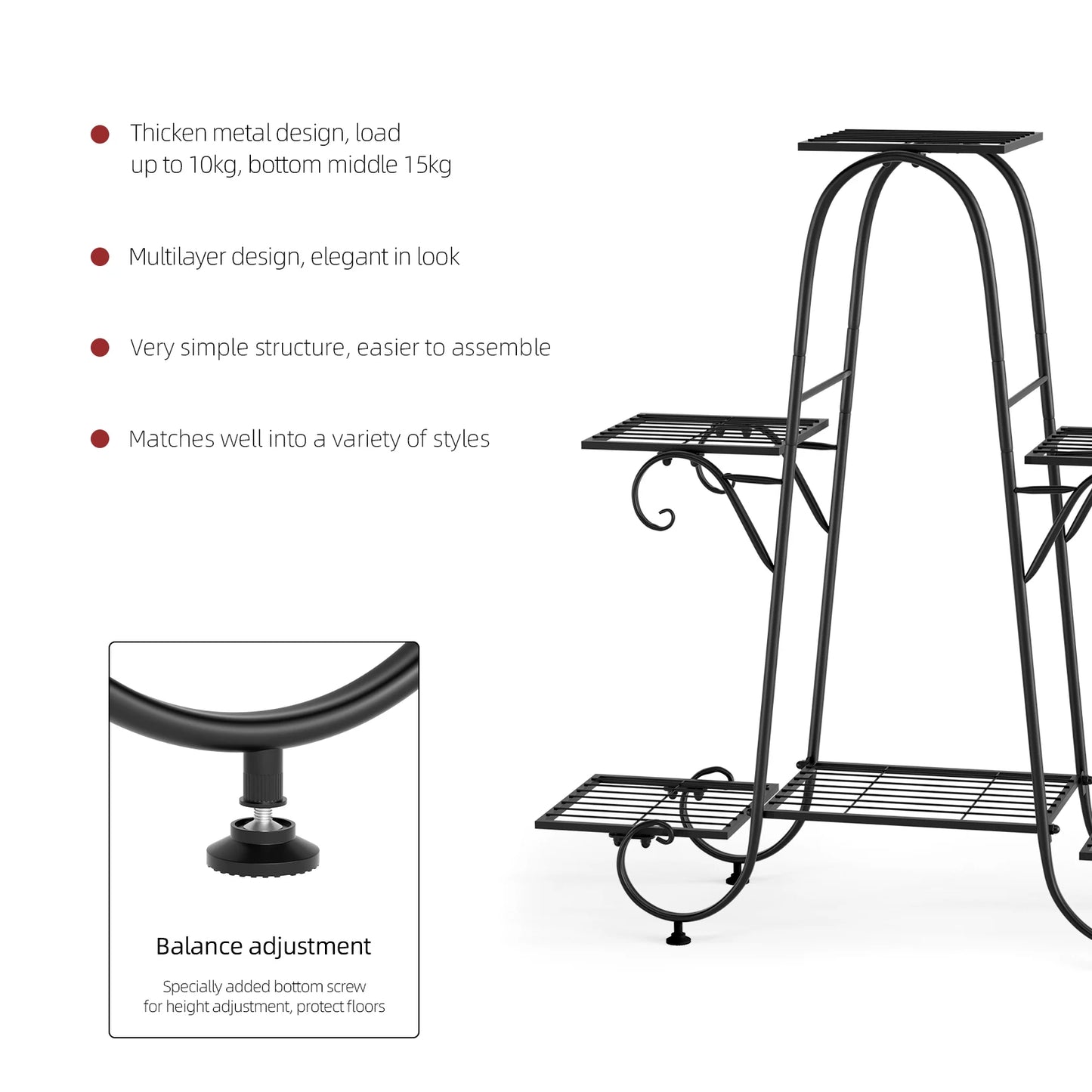 6 Tier Metal Plant Stand, Garden Patio Flower Rack, Step Design, Outdoor, Indoor, Wrought Iron