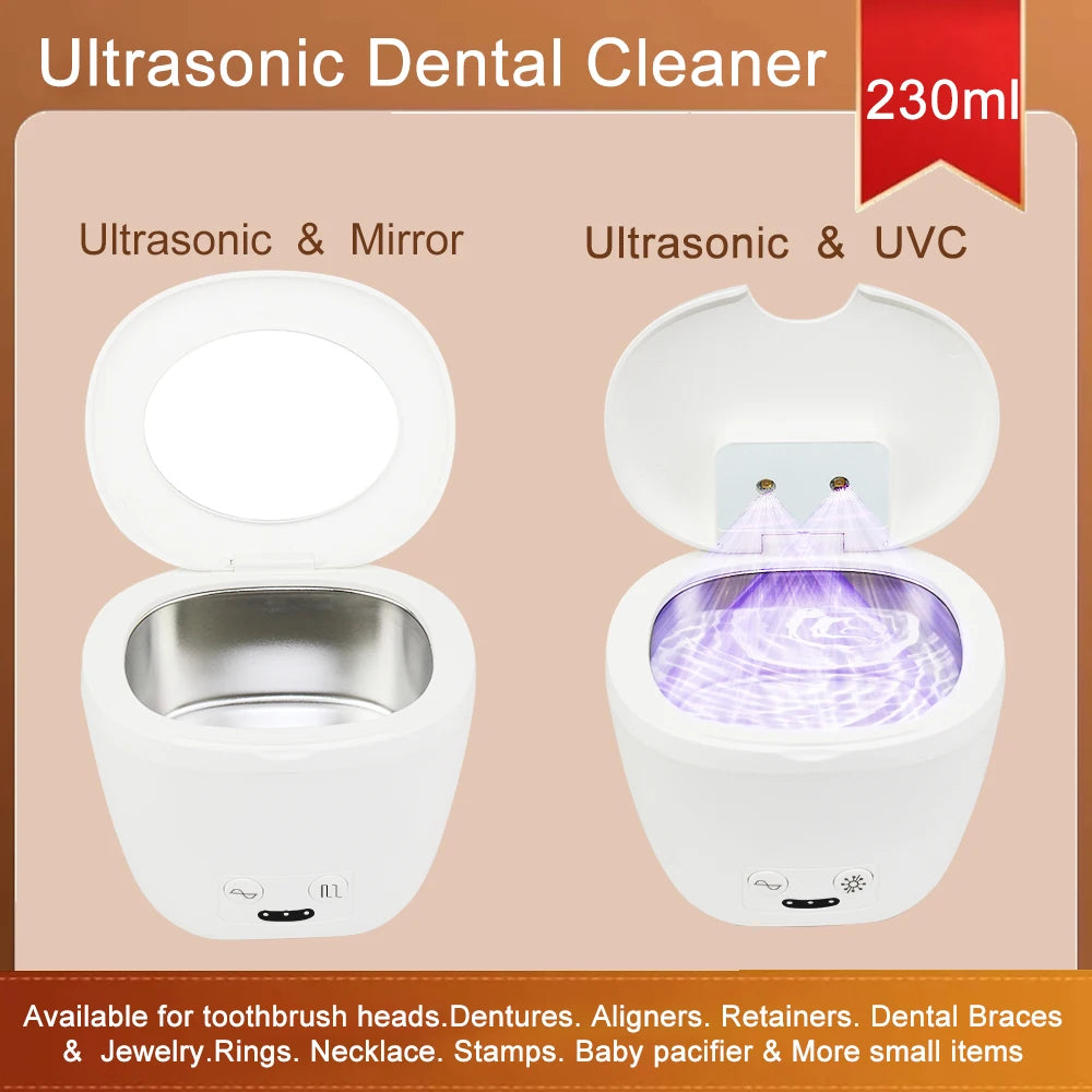 Portable Ultrasonic Retainer Cleaner for Denture Jewelry Orthodontic Washer Household Ultrasonic Cleaning Machine with UV Light