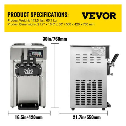 VEVOR 18-28L/H Soft Ice Cream Machines Commercial Sorbet Coolers Tricolor Desktop Sweet Cone Freezing Equipment Vending Machine