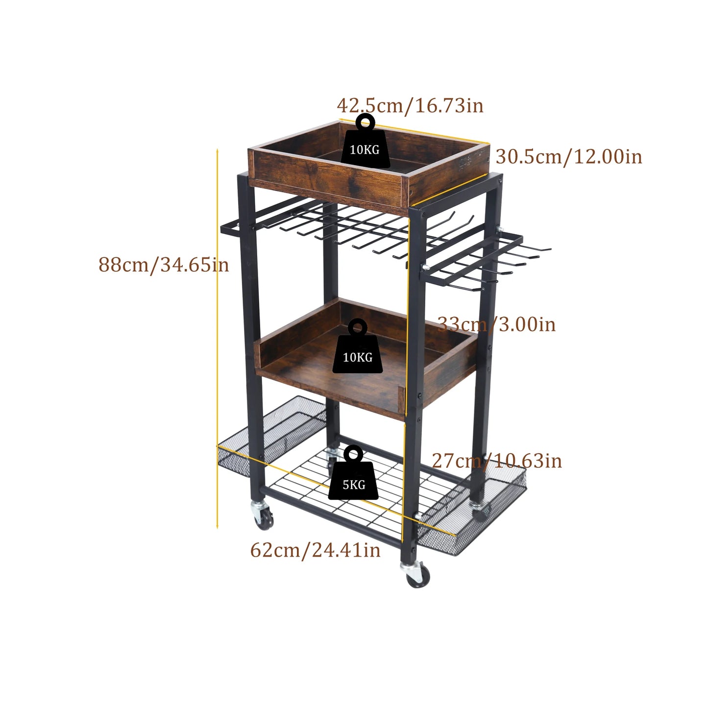 Rolling Power Tool Organizer Cart, Storage Cart on Wheels , with Drill Rack, Open Tool Organizer, Heavy Duty, 4 Tier