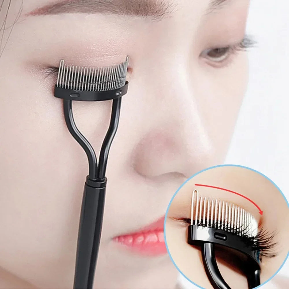 2 in 1 Folding Eyelash Separator Metal Teeth Straight Eyelash Curler Eyelash Brush Comb Mascara Curl Lash Beauty Makeup Tools