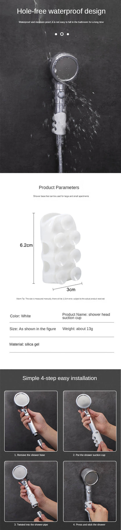 Silicone Shower Head Holder Powerful Suction Reusable Removable Wall Mount Suction Cup Shower Bracket Bathroom Holder