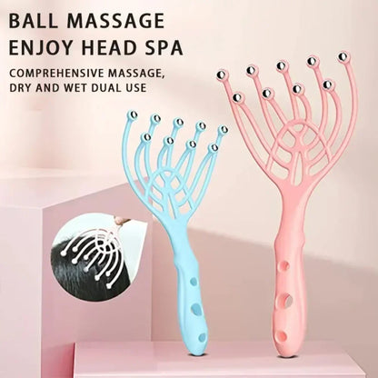 1 Pc Head Massager Scalp Neck Comb Roller Five Finger 9 Claws Steel Ball Hand Held Relax Spa Hair Care For Hair Stress Relief