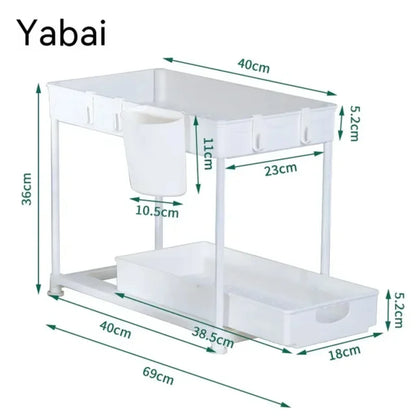 2 Tier Under Sink Kitchen Drawer Organizers Cabinet Organizer Rack Holder Spice Rack - Efficient Kitchen Organizer