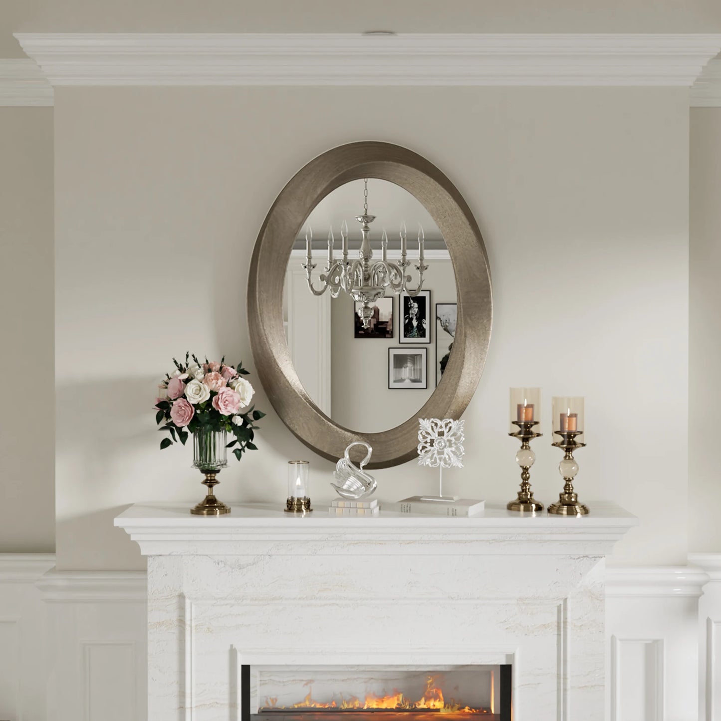 Oval Wall Mirror Beveled Edge Beautiful Curve Frame Accent Mirrors Baroque Gold Bathroom Mirror Vanity Mirror