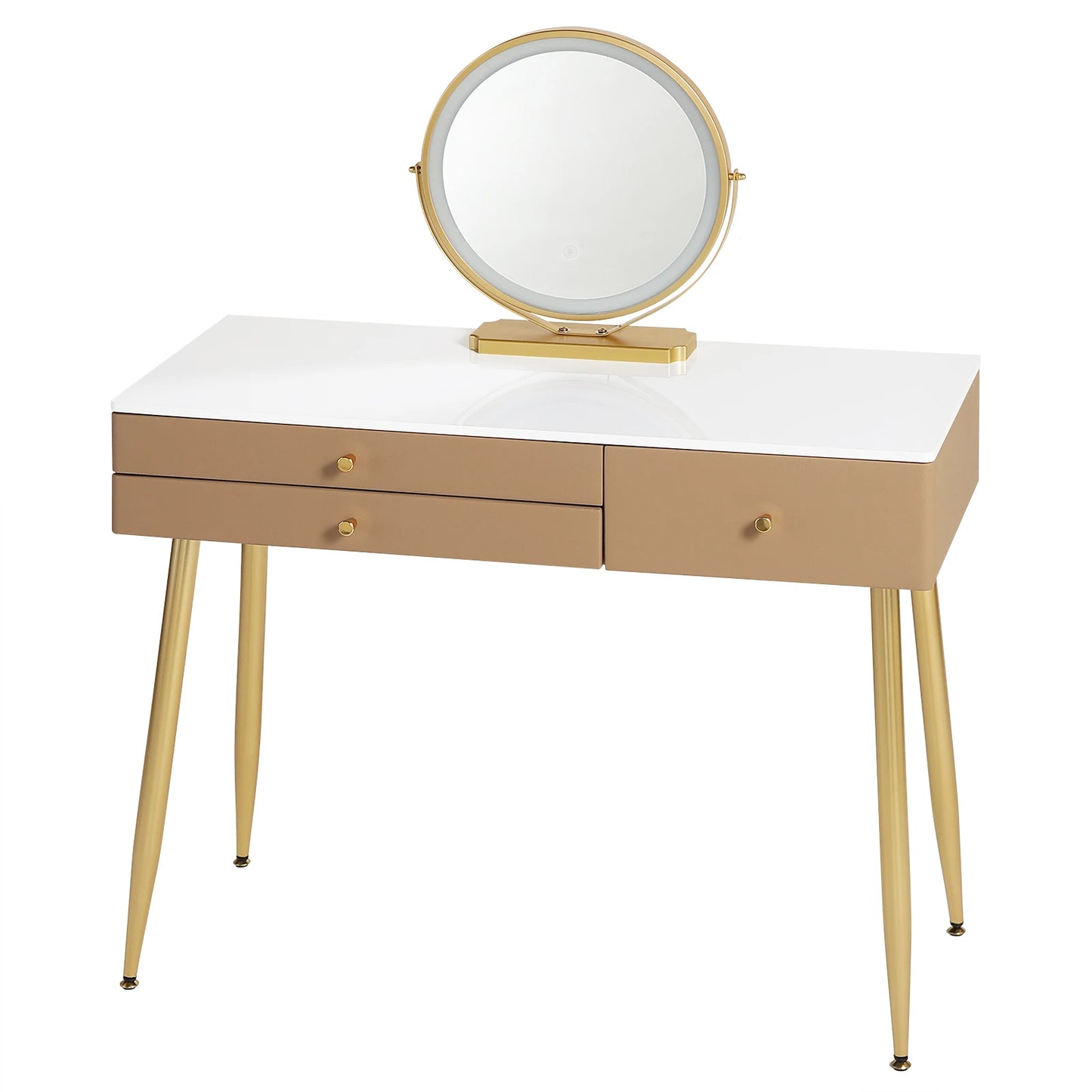 1SET Vanity Dressing Table Cosmetic Make up Table with Lighting Adjustable LED Mirror Light 3 Drawers Velvet Stool for Bedroom