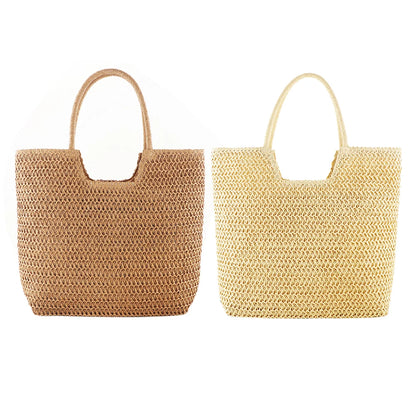 Women Straw Woven Shoulder Bag Solid Color Shoulder Summer Woven Pouch for Women Handmade Traveling Handbags Underarm Bags