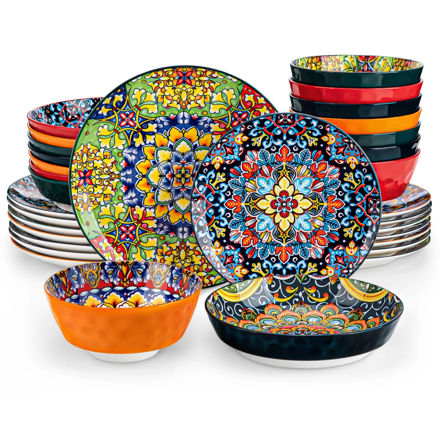 vancasso 12/16/18/24 Piece Ceramic Dinnerware Set Stoneware Bohemian Style with Dinner/Dessert Plate/Cereal/Pasta Bowl For 6