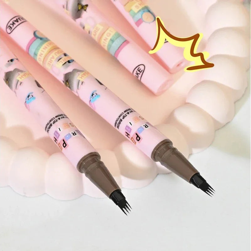 4 Colors Eyebrow Pen Waterproof 4 Fork Tip Eyebrow Tattoo Pencil Cosmetic Long Lasting Natural Dark Brown Liquid Eye Brow Pencil