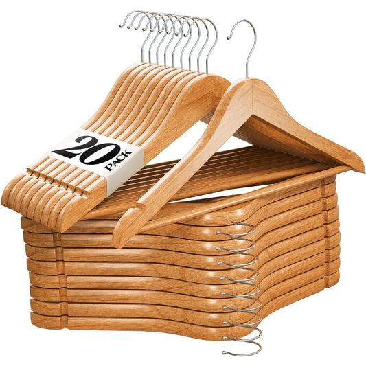 Premium Wooden Hangers Durable Non Slip Coat Hangers Heavy Duty Natural Solid Wood Hanger Clothes Storage Hangers Swivel Hooks