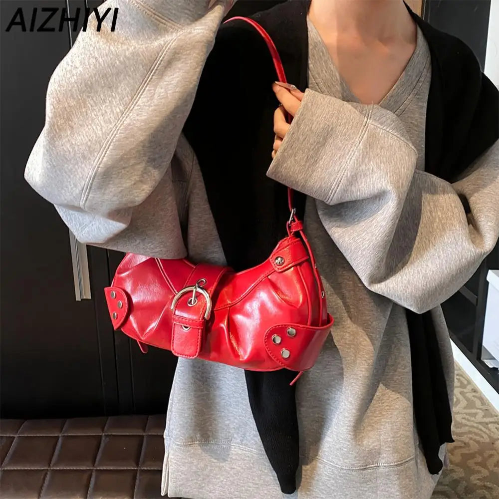 Y2K Red Bag Purse for Women Luxury Handbag Designer Shoulder Bags Girls Punk Clutch Purses Retro Top Handle Bag Women's Bag 2024