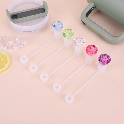 5Pcs Silicone Diamond Straw Tips Protectors Reusable Bling Crystal Straw Caps Dust-Proof for Stanley 30/40oz Tumbler Accessories