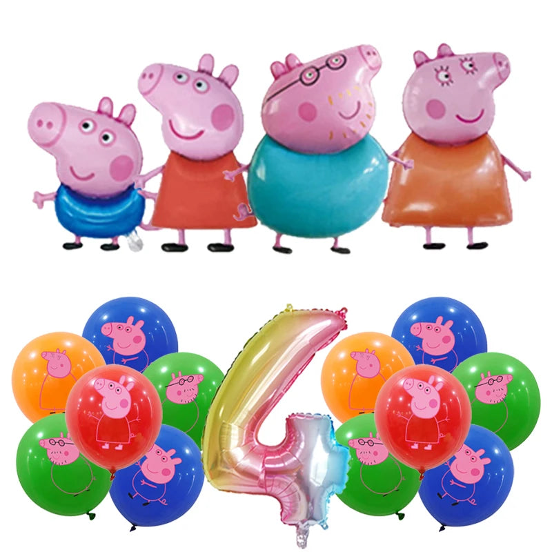 Peppa Pig Birthday Party Decoration Foil Latex Balloon For Kid Event Supplies Banner Backdrop Disposable Tableware Plate Cup