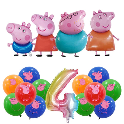 Peppa Pig Birthday Party Decoration Foil Latex Balloon For Kid Event Supplies Banner Backdrop Disposable Tableware Plate Cup