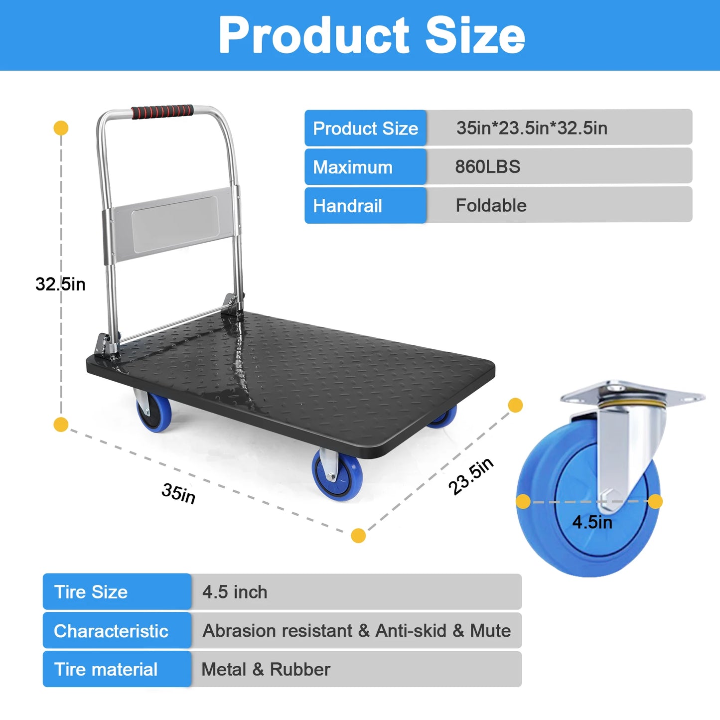 Portable Folding Cart Trolley 1000LBS Luggage Cart Heavy Duty Shopping Cart Hand Truck Dolly Cart with Wheels