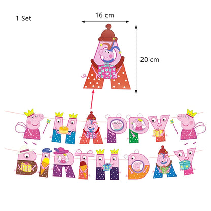 Peppa Pig Birthday Party Decoration Foil Latex Balloon For Kid Event Supplies Banner Backdrop Disposable Tableware Plate Cup