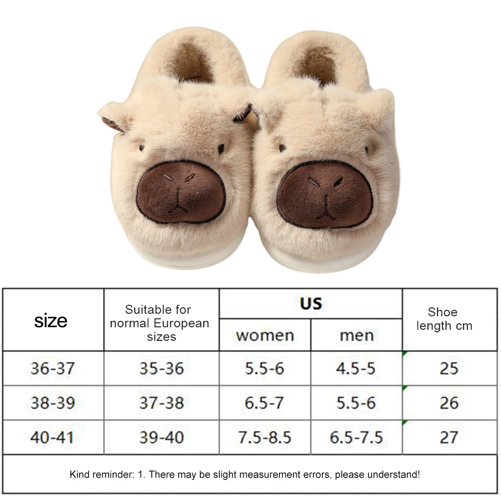 Plush Capybara Slippers Comfortable Slip-on House Shoes Non-Slip Fluffy Couple Slippers Furry Animal Slippers for Indoor Bedroom