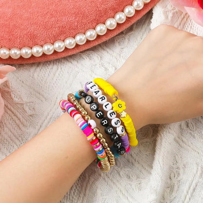 Five Piece Bracelet Set Of Men’s And Women’s Soft Clay Bracelets Fashionable Colourful Letter And Bead Print Beauty Bracelet