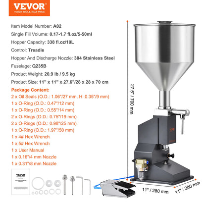 VEVOR 5-50/100ml A02 Pneumatic/Manual Paste Liquid Filling Machine Bottle Liquid Filler with Pedal for Water Juice Cosmetic Milk