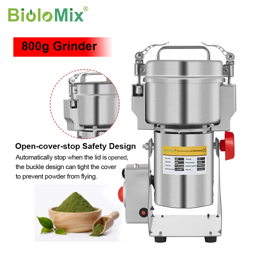 BioloMix 800g Electric Grain Mill Grinder, Grains Spices Hebals Cereals Coffee Dry Food Grinder