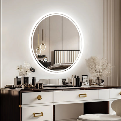 LED Bathroom Mirror Round 600/800mm Illuminated Dimmable Backlit Lighted Wall Vanity Mirror Anti-fog Smart Makeup Shaving Mirror