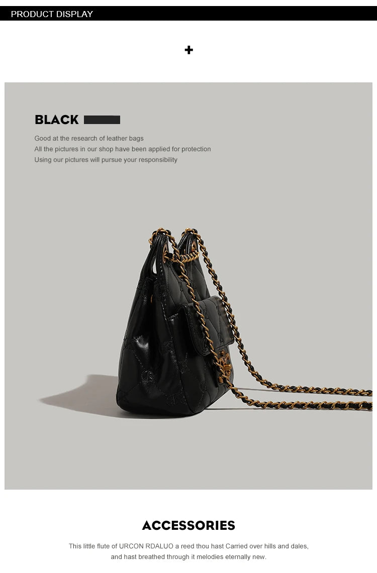 UR Luxury Chain Link Diamond Pattern Mini Shoulder Bag for Women Casual Underarm Crossbody Bag Soft PU Leather Fashionable