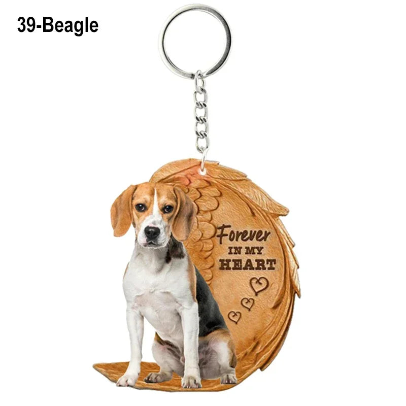 1 Piece 23 Style Dog Forever In My Heart  Angel Pendant Bag Key Chains Car Keychain Keyring  Pet Jewelry Gift For Women Girls