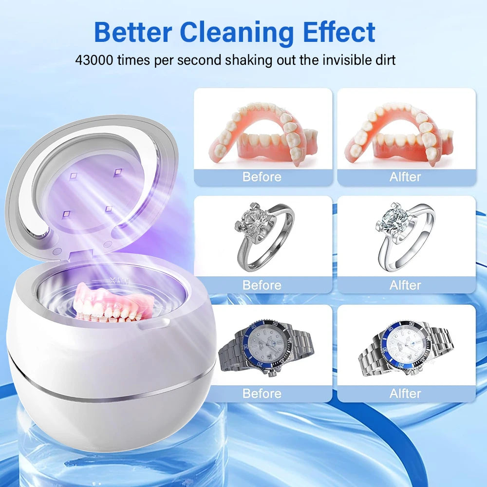 Ultrasonic Cleaner For Retainers Dentures Jewelry Cleaning Machine Mini Portable UV Ultrasonic False Teeth Retainer Cleaner