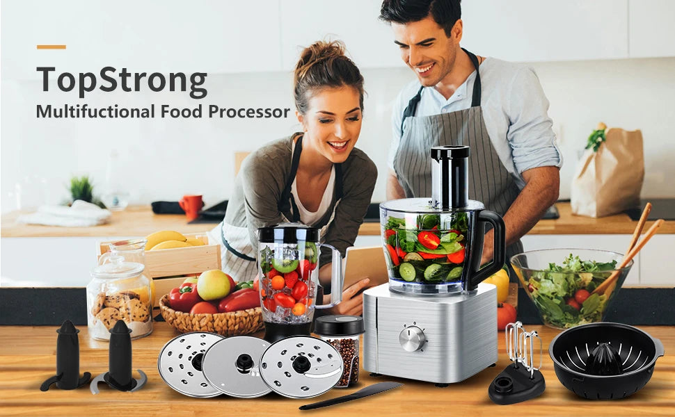 TopStrong 11-in-1 3.2L Bowl 1100W 3 Speeds with Chopping Blending Kneading Grinding Whisking Juicing Food Processor blender