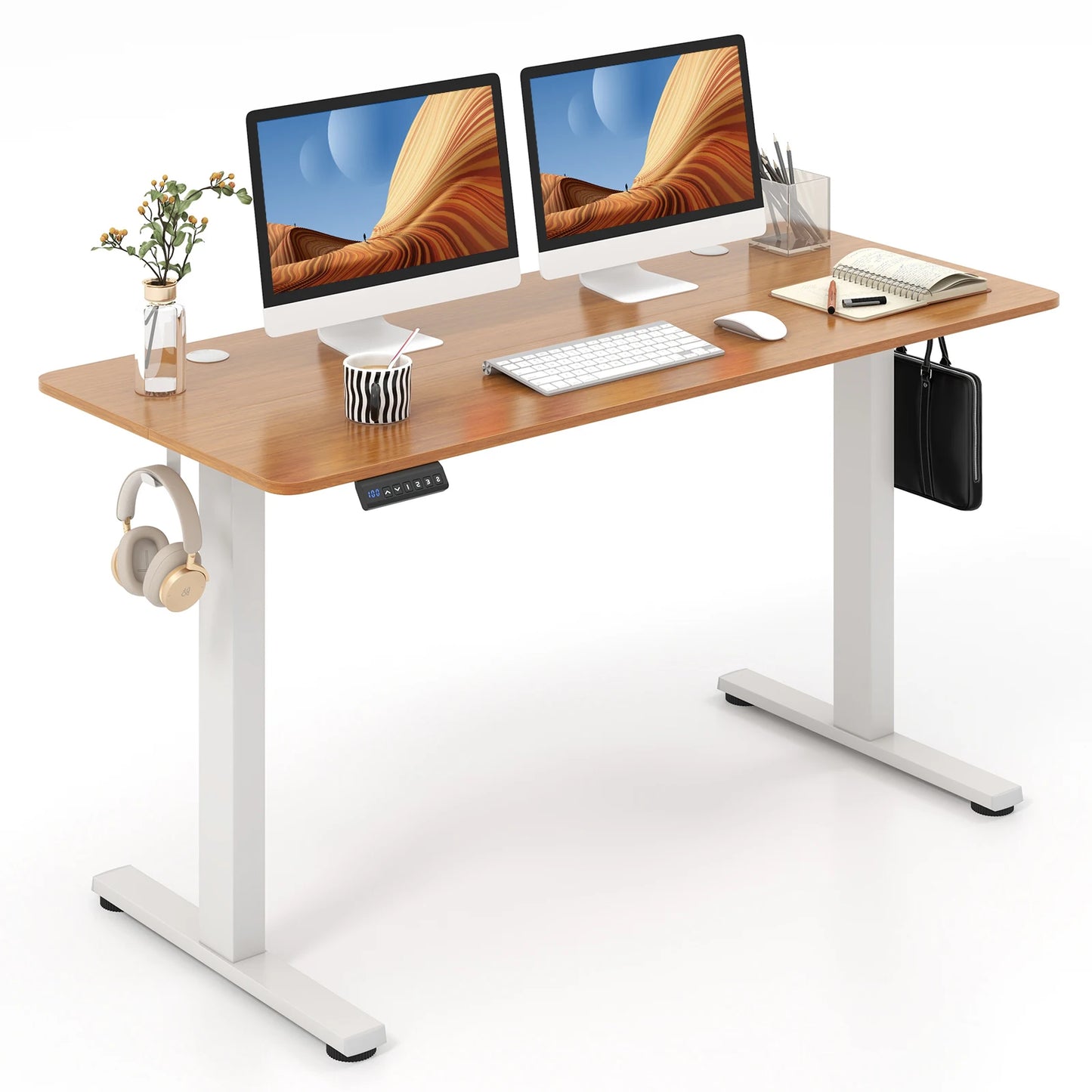 GOFLAME Electric Standing Desk, Sit Stand Home Office Desk with 3 Memory Height Settings, Height Adjustable Computer Desk