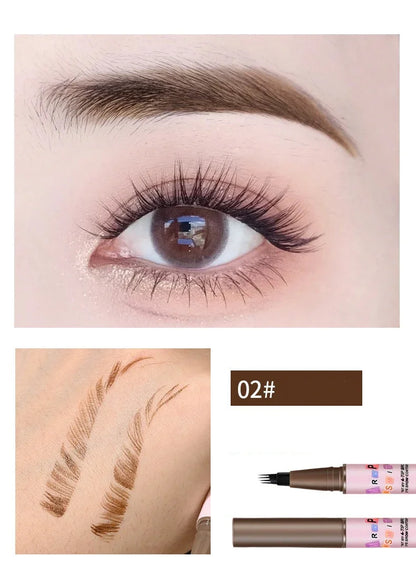 4 Colors Eyebrow Pen Waterproof 4 Fork Tip Eyebrow Tattoo Pencil Cosmetic Long Lasting Natural Dark Brown Liquid Eye Brow Pencil