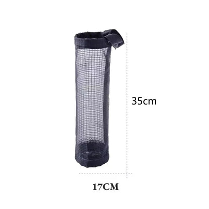 1pc Grey Sundries Bag Storage Wall Mount Mesh Plastic Bags Dispenser Hanging Reused Storage Pouch Trash Bags Kitchen Garbage Org