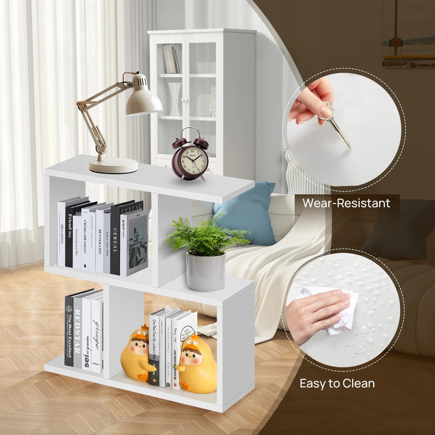 2 Tier Storage End Side Table Versatile C Table Shelves Organizer Office Living Room End Desk Stand Display60x60x19.5cm, White