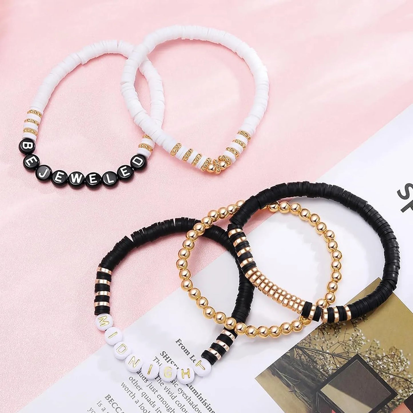 Five Piece Bracelet Set Of Men’s And Women’s Soft Clay Bracelets Fashionable Colourful Letter And Bead Print Beauty Bracelet