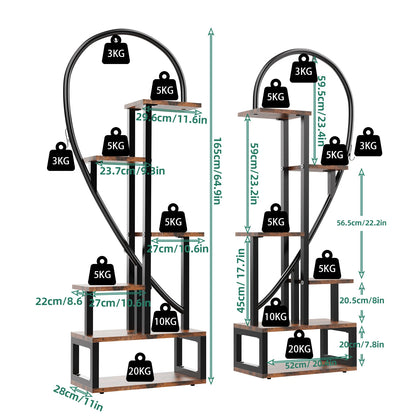 2X Plant Stand Half Heart Shaped Multiple Planter Rack Flower Display with Hooks 20 Pots Garden Ladder Planting Shelf