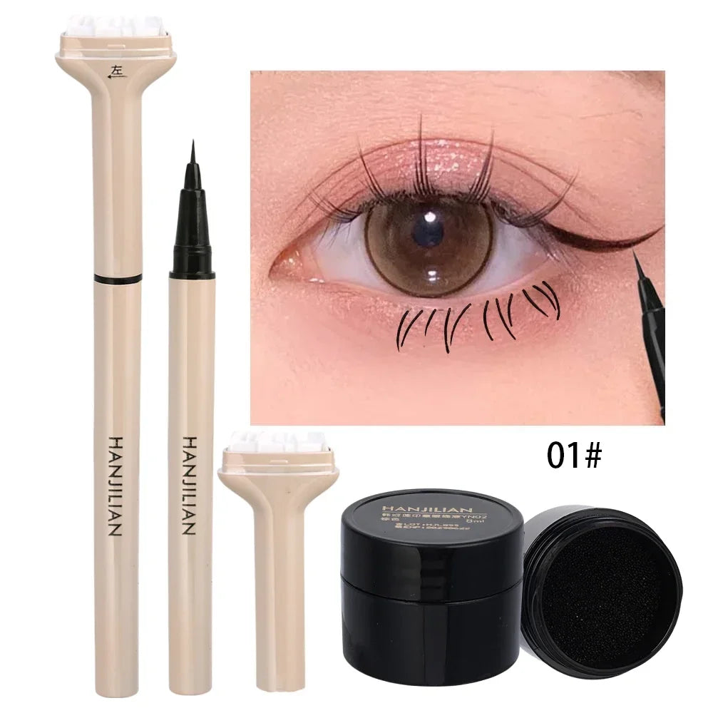 Reusable Eyelash Stamps Pen 2 in 1 Lower Eyelash Seal Tool Quick Dry Black Brown Liquid Eyeliner Pen Eyelash Simulation Makeup