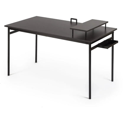 Tresa 140 x 75 cm Black Adjustable Metal Desk with Storage and Monitor Stand