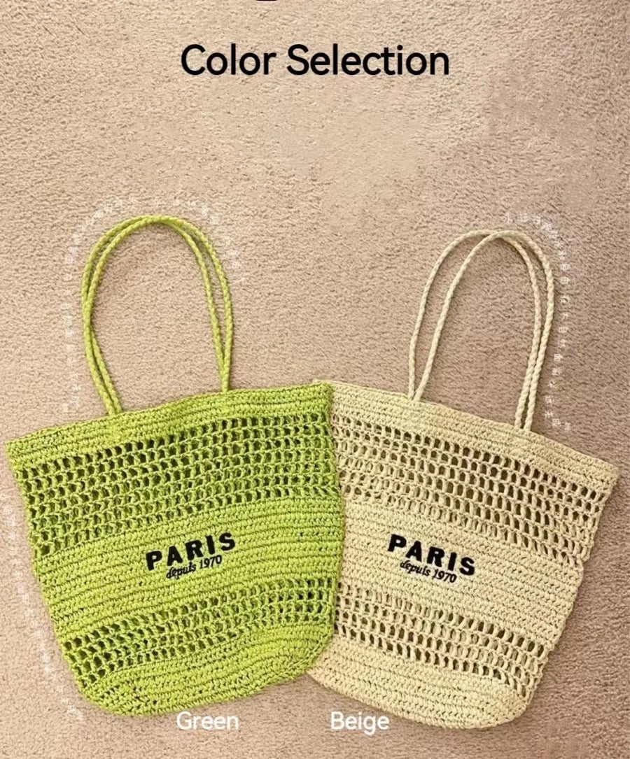 Women Summer Beach Vacation Fashion Straw Knitting Shoulder Bag Hollow Out Handwoven Handbag Portable Large Capacity Casual Tote