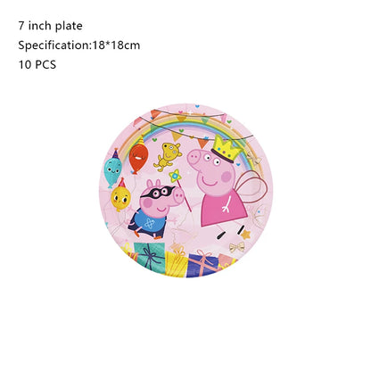 Peppa Pig Birthday Party Decoration Aluminum Foil Balloon For Kid Event Supplies Disposable Tableware Banner Backdrop Gift