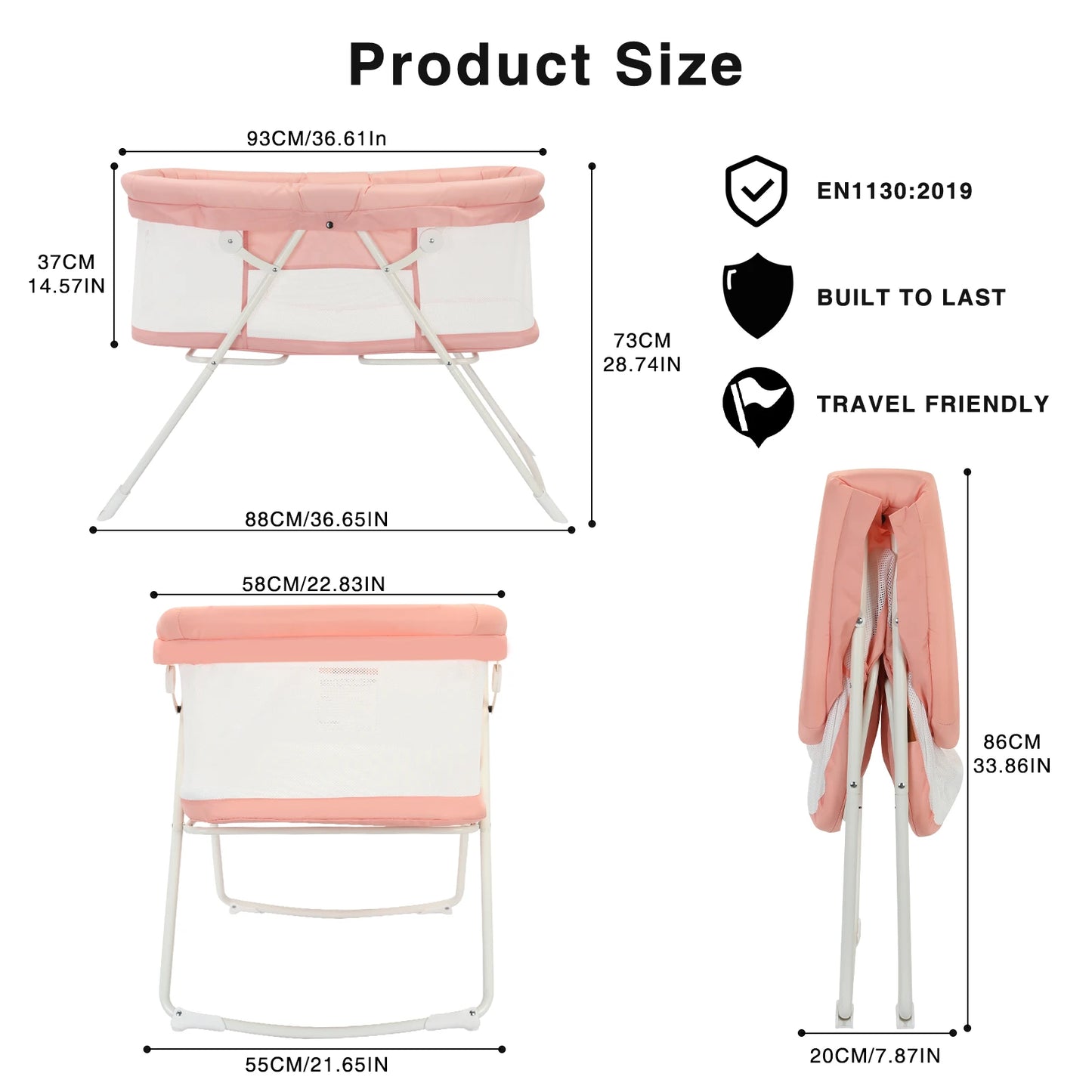 UBRAVOO Baby 2 in 1 Cribs and Cradles, Easy Folding Travel Cot with Mattress Multifunction Bedside Rocking for Newborn