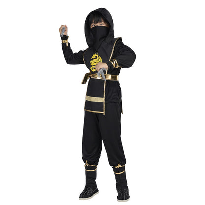 Ninja Costume for Kids Black Deluxe Ninja Costume for Boys Halloween Ninja Costume Dress Up with Knife Fork for Kids (10-12 Yrs)