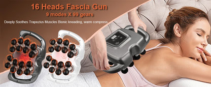 Massager Gun Muscle Electric Neck and Back Massager High-Frequency Vibrating 16-Head Fascia Gun Waist Body Foot Leg Massager