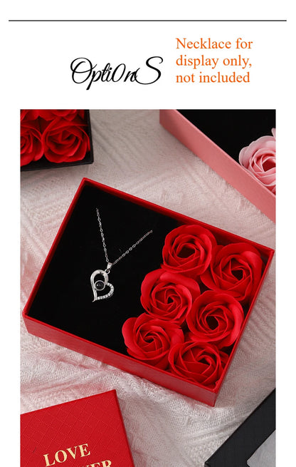 Window Opening Jewelry Box Romantic 6 Rose Pendants Ring Bracelet Valentine's Day Eternal Flower Jewelry Gift Packaging Box Bag