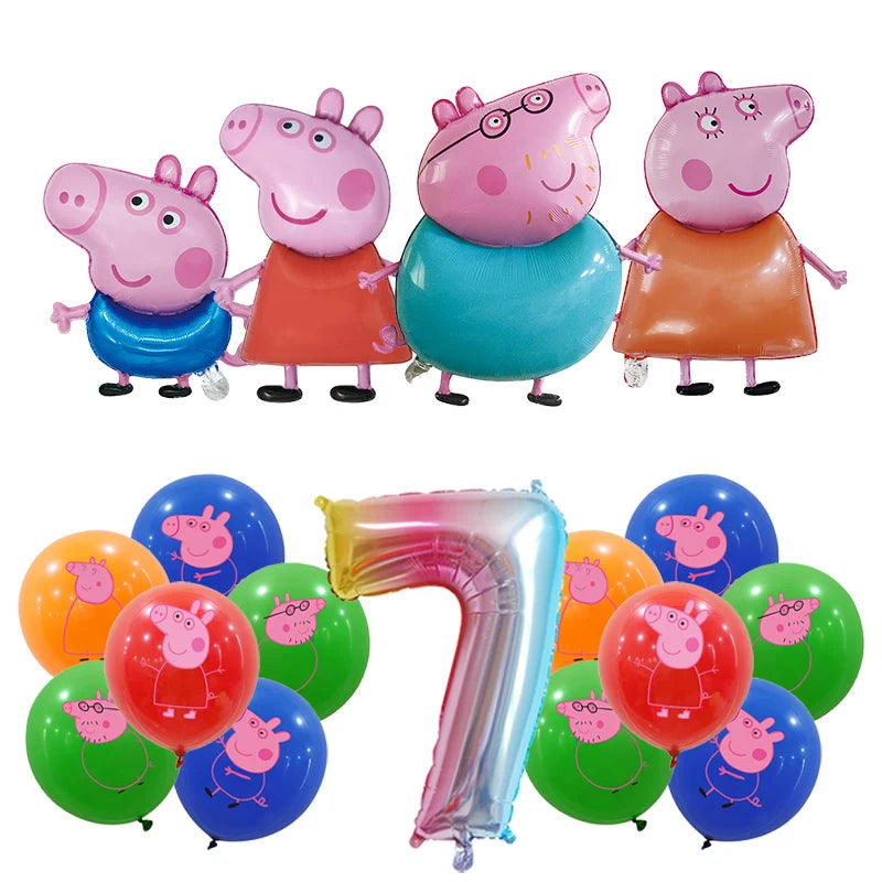 Peppa Pig Birthday Party Decoration Aluminum Foil Balloon For Kid Event Supplies Disposable Tableware Banner Backdrop Gift