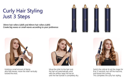 Professional Hair Curler 6-in-1 Auto-Wrap Curlers Styler Curling Rollers & Hair Dryer & Electric Hair Brush