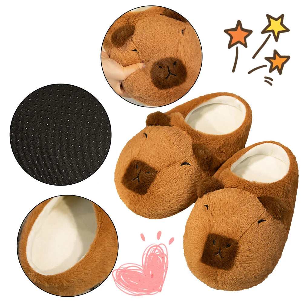 Women Plush Capybara Slippers Anti-Skid Capybara House Slippers Soft Cartoon Capybara Slippers Comfortable Indoor Home Slippers