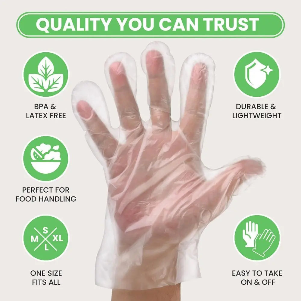 100Pcs Food Grade Disposable Gloves Portable Non-Slip Acid Work Safety Cleaning Gloves Transparent TPE Latex Free Gloves